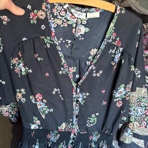 Vintage smocked waist, butterfly sleeve floral top